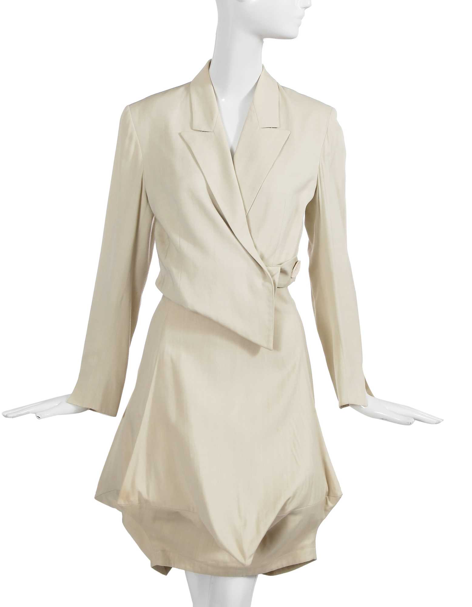 Lot 193 - A John Galliano ivory wool-blend skirt suit, 'Greek Widows...' collection, Spring-Summer 1990