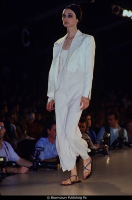Lot 193 - A John Galliano ivory wool-blend skirt suit, 'Greek Widows...' collection, Spring-Summer 1990