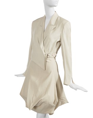 Lot 193 - A John Galliano ivory wool-blend skirt suit, 'Greek Widows...' collection, Spring-Summer 1990