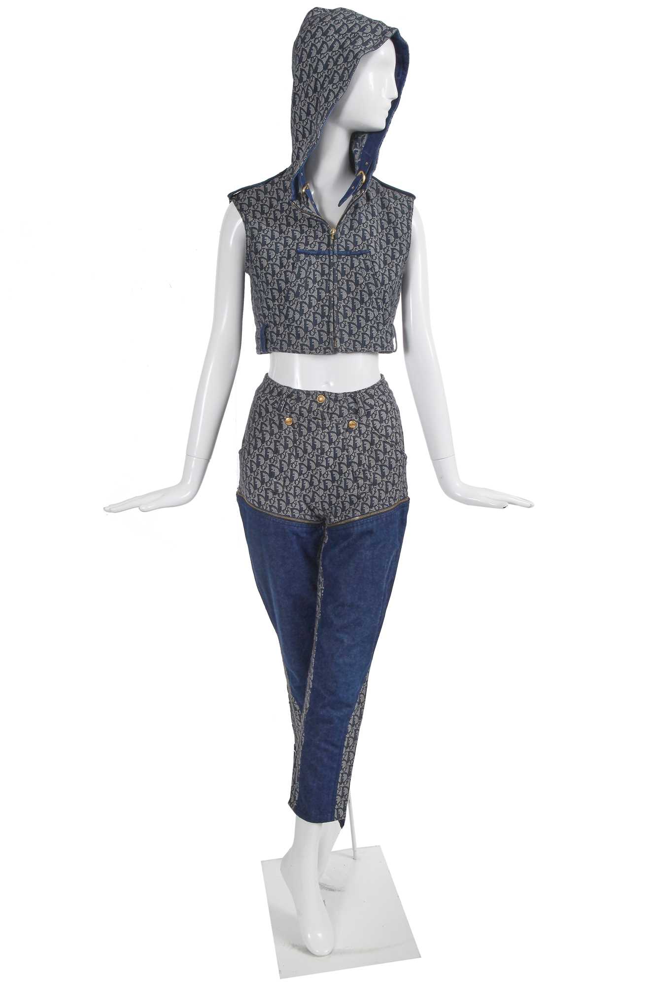 Lot 114 - A Christian Dior by John Galliano blue trotter weave ensemble, 'Logomania' collection, Spring-Summer 2000