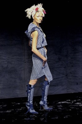 Lot 114 - A Christian Dior by John Galliano blue trotter weave ensemble, 'Logomania' collection, Spring-Summer 2000