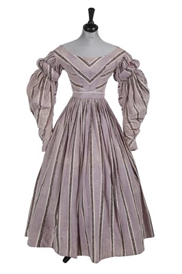Lot 869 - A printed lilac cotton day dress, circa 1839