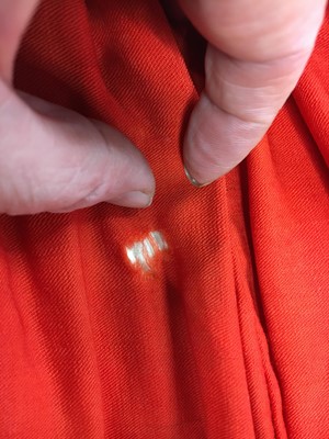 Lot 501 - An unusual scarlet wool day dress, 1840-45