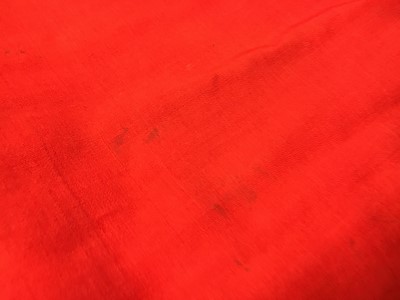 Lot 501 - An unusual scarlet wool day dress, 1840-45