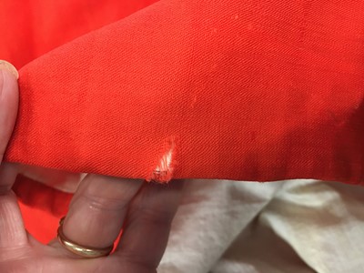 Lot 501 - An unusual scarlet wool day dress, 1840-45