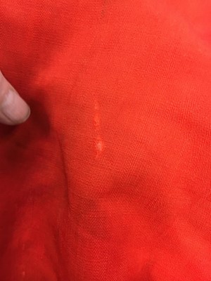 Lot 501 - An unusual scarlet wool day dress, 1840-45