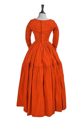 Lot 501 - An unusual scarlet wool day dress, 1840-45