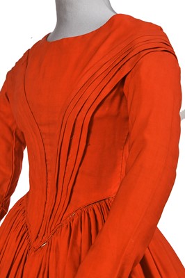Lot 501 - An unusual scarlet wool day dress, 1840-45