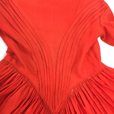 Lot 501 - An unusual scarlet wool day dress, 1840-45