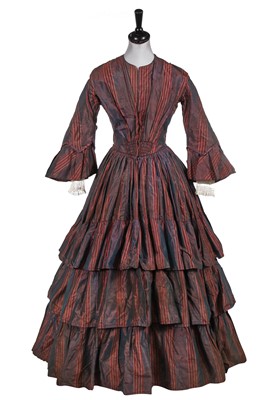 Lot 863 - A striped shot-silk taffeta gown, circa 1849