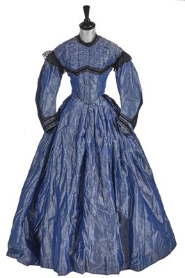 Lot 860 - A shot blue-grey silk taffeta evening gown, circa 1858