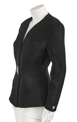 Lot 545 - A Thierry Mugler black grain de poudre collarless jacket, circa 1992