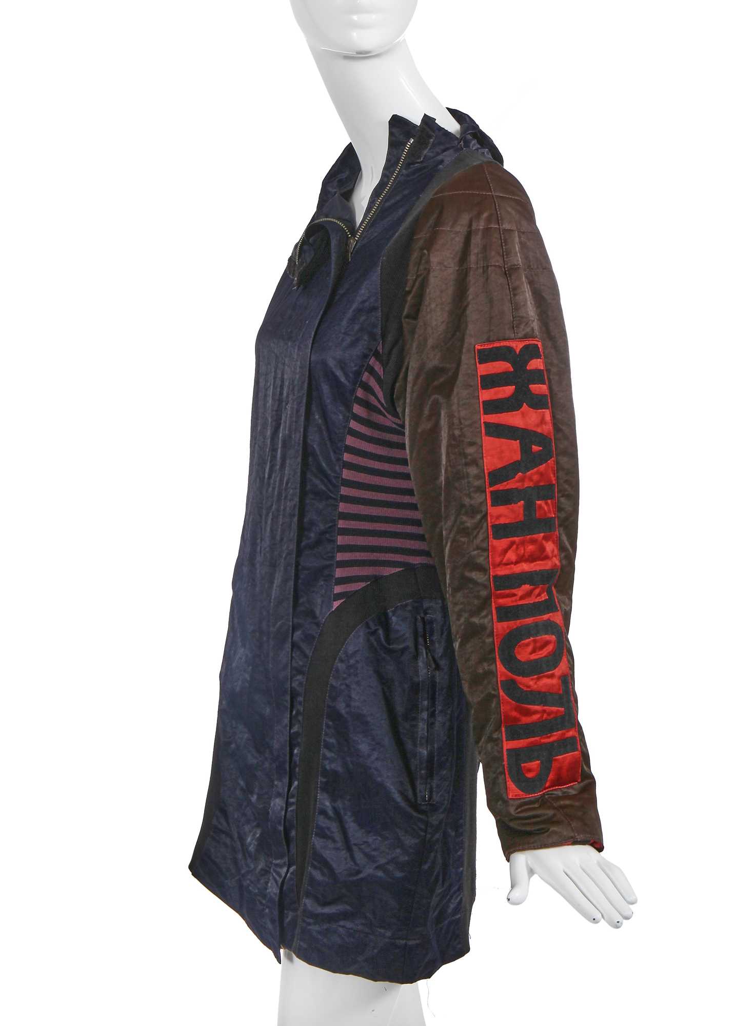Lot 571 - A Jean Paul Gaultier blue and brown nylon dress, 'Constructivist (Russian)' collection, Autumn-Winter 1986-87