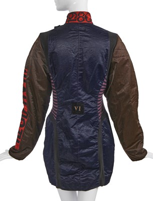 Lot 571 - A Jean Paul Gaultier blue and brown nylon dress, 'Constructivist (Russian)' collection, Autumn-Winter 1986-87
