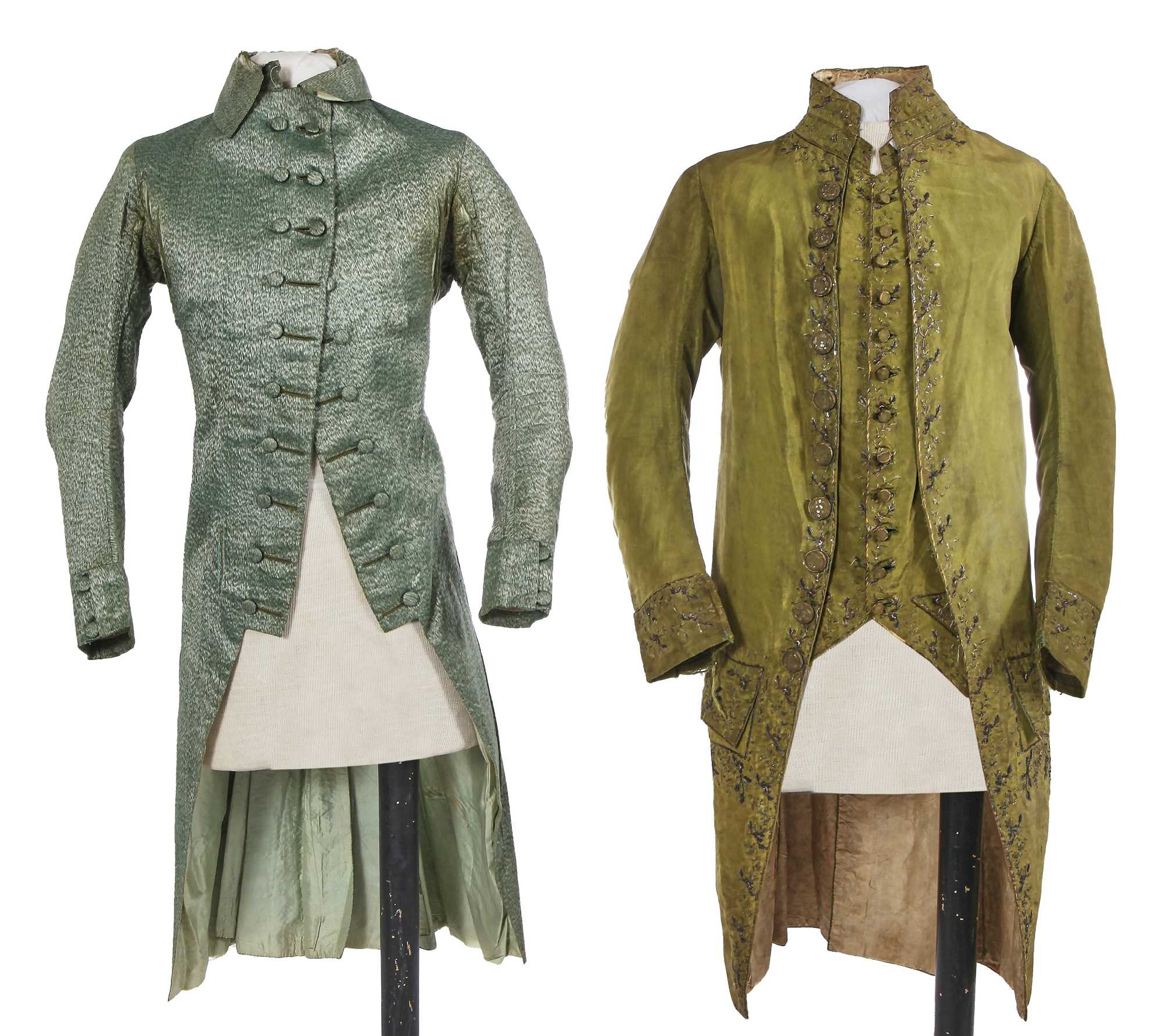 Lot 182 - An embroidered green silk coat and waistcoat, 1780s