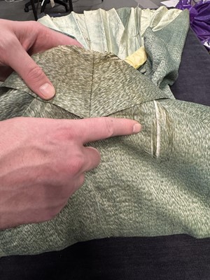 Lot 182 - An embroidered green silk coat and waistcoat, 1780s