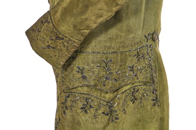 Lot 182 - An embroidered green silk coat and waistcoat, 1780s