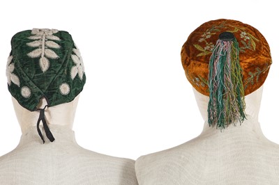 Lot 173 - A group of embroidered smoking and Argyll caps, late 1870s-1880s