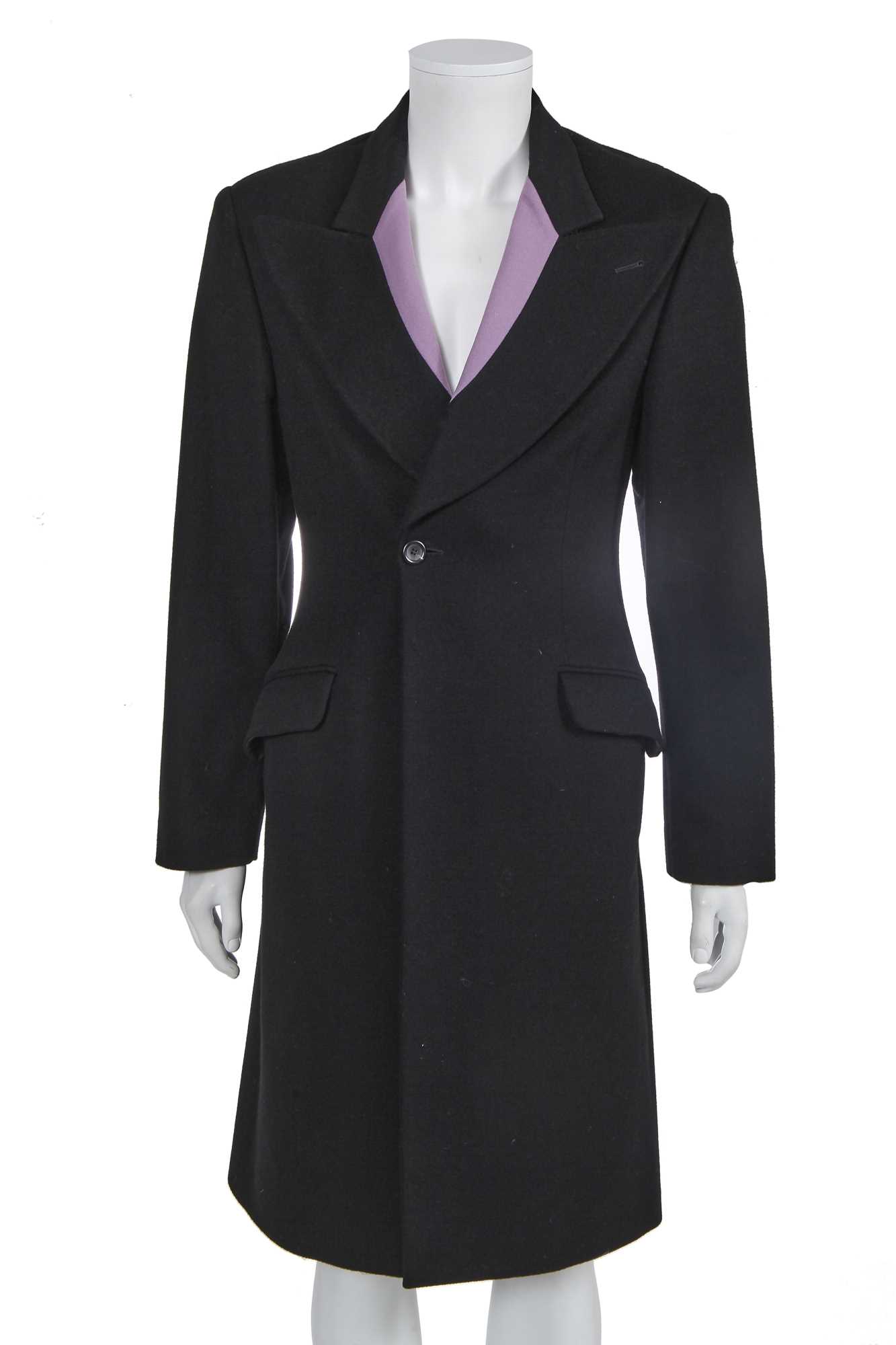 Lot 19 - A rare Alexander McQueen men's black and purple wool coat, 'Dante' collection, Autumn-Winter 1996-97