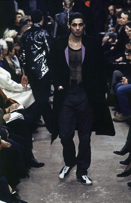 Lot 19 - A rare Alexander McQueen men's black and purple wool coat, 'Dante' collection, Autumn-Winter 1996-97