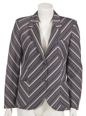 Lot 383 - An Alexander McQueen grey and burgundy striped wool jacket, 'Supercalifragilistic' collection, Autumn-Winter 2002-03