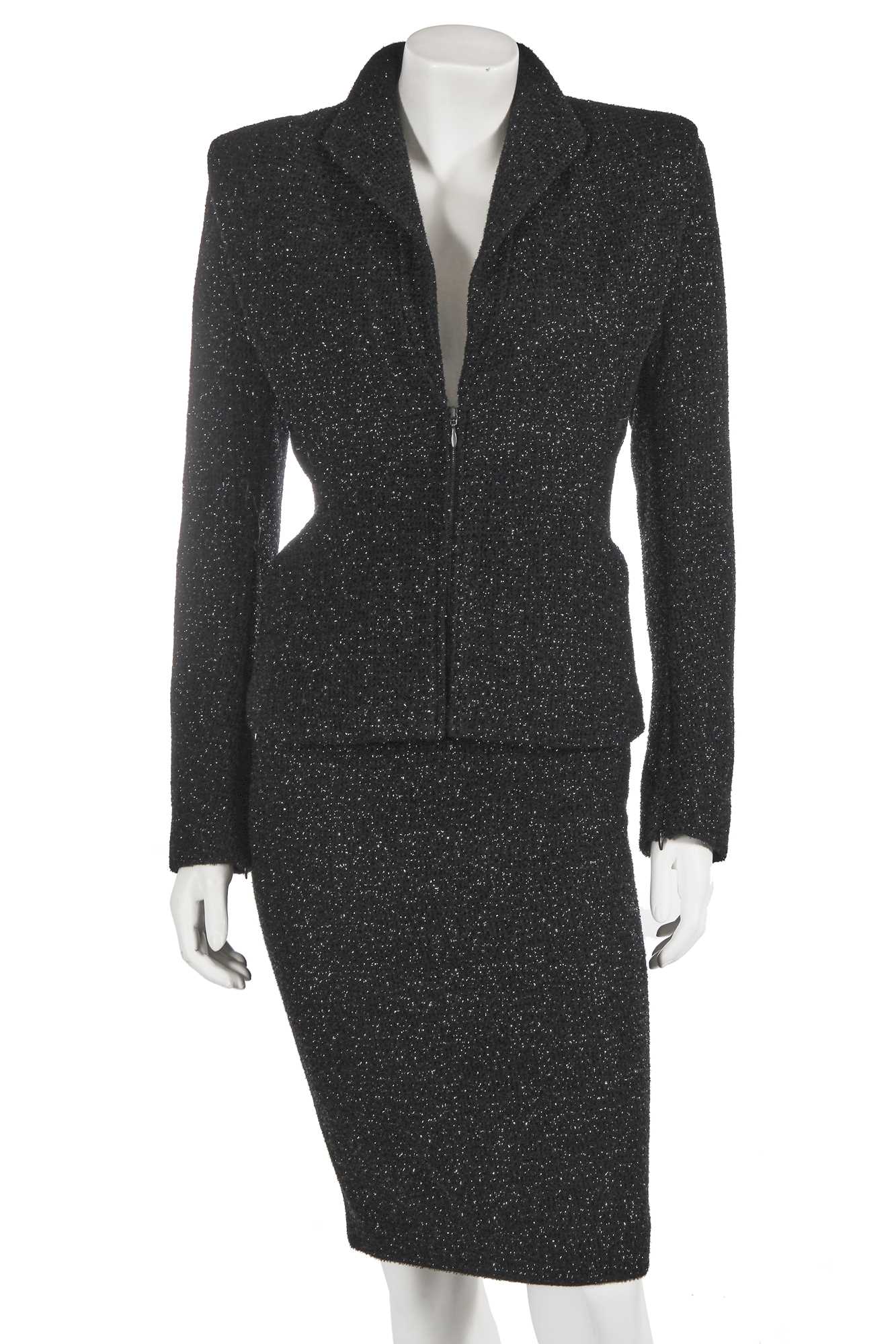 Lot 376 - An Alexander McQueen black lurex-flecked wool suit, commercial collection 2007
