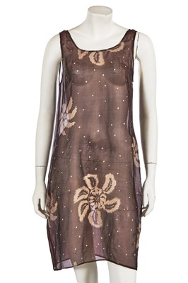 Lot 434 - An Issey Miyake printed brown silk organza ensemble, circa 1990