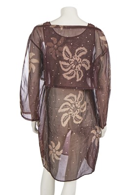 Lot 434 - An Issey Miyake printed brown silk organza ensemble, circa 1990