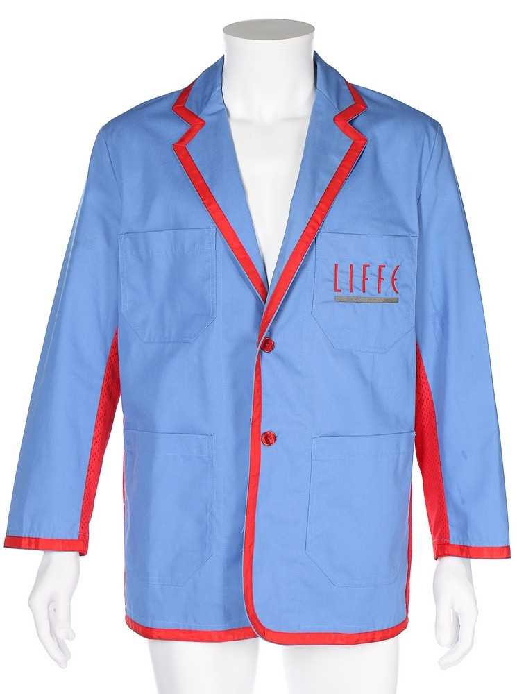 Lot 77 - A LIFFE blue and red cotton trading jacket,...