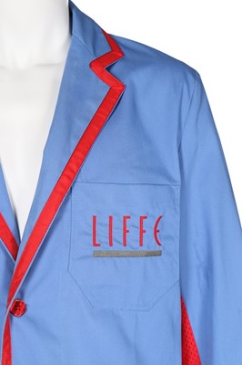 Lot 77 - A LIFFE blue and red cotton trading jacket,...