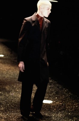 Lot 25 - An Alexander McQueen men's black acetate coat, 'Joan' collection, Autumn-Winter 1998-99