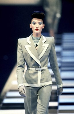 Lot 556 - A Givenchy by Alexander McQueen grey wool and lurex suit, Autumn-Winter 1998-99