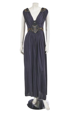Lot 686 - A Bill Gibb beaded dusky blue rayon dress, 1970s