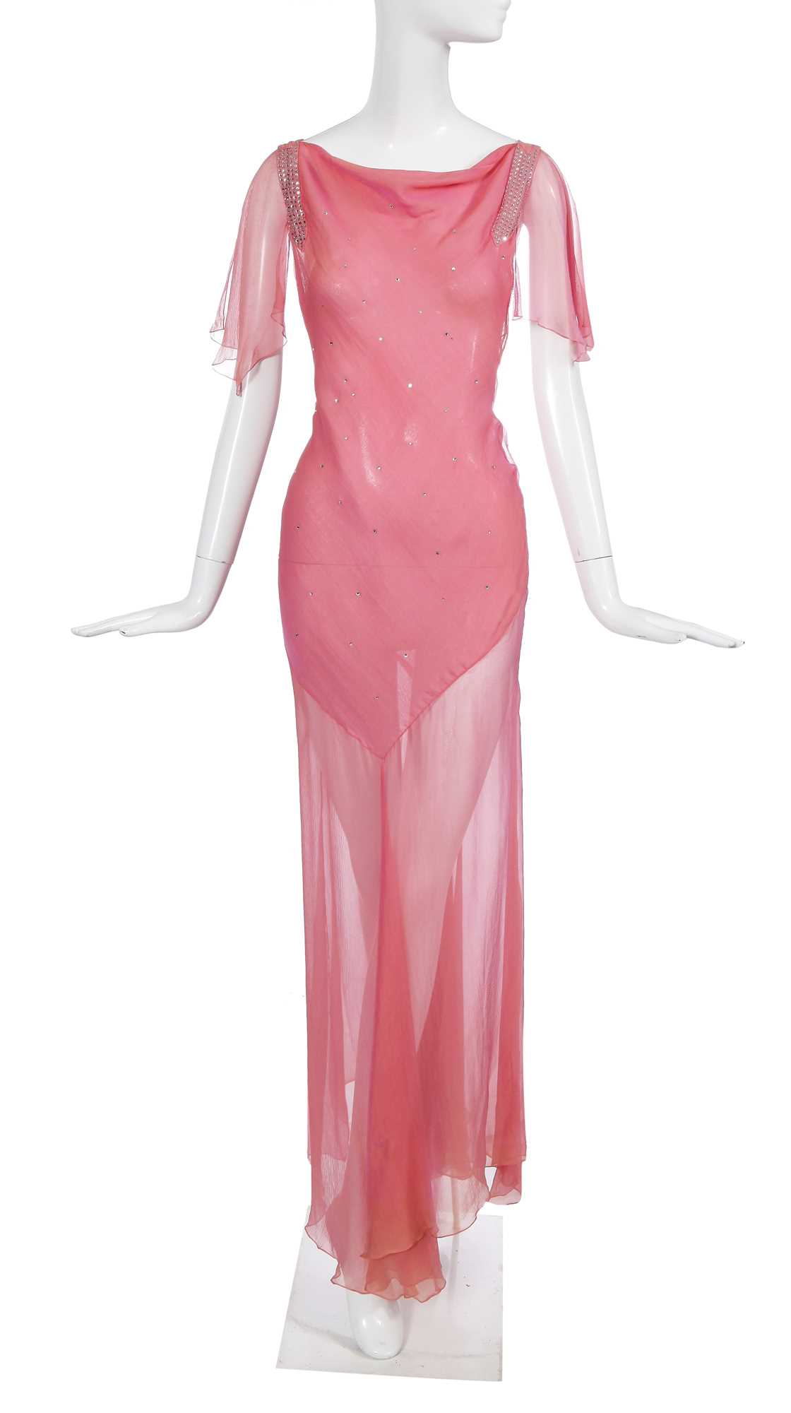 Lot 104 - A Christian Dior by John Galliano bias-cut pink and gold changeant chiffon evening dress, 2000s