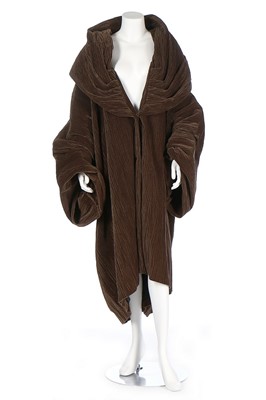Lot 170 - A Romeo Gigli brown pleated velvet cocoon coat,...
