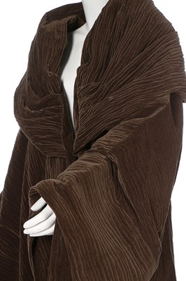 Lot 170 - A Romeo Gigli brown pleated velvet cocoon coat,...