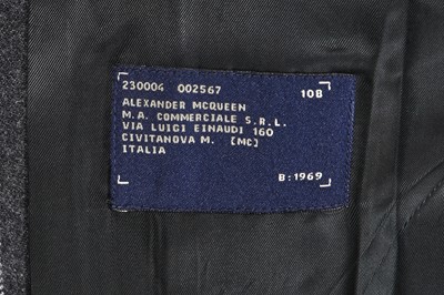Lot 20 - A rare Alexander McQueen men's Mongolian lamb and pinstriped grey wool sleeveless jacket, 'Dante' collection, Autumn-Winter 1996-97