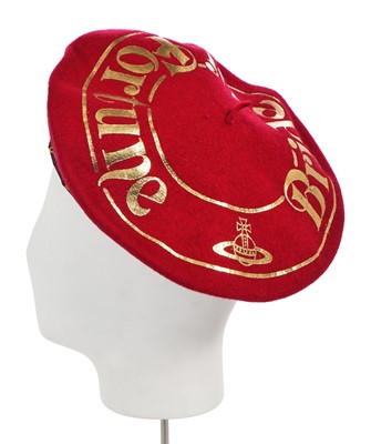 Lot 595 - A Vivienne Westwood stencilled beret, 'Britain Must Go Pagan' collection, Spring-Summer 1988