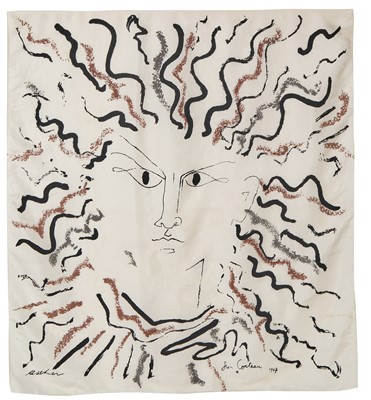 Lot 270 - An Ascher printed silk 'Visage' art square designed by Jean Cocteau, 1947