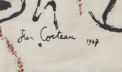 Lot 270 - An Ascher printed silk 'Visage' art square designed by Jean Cocteau, 1947