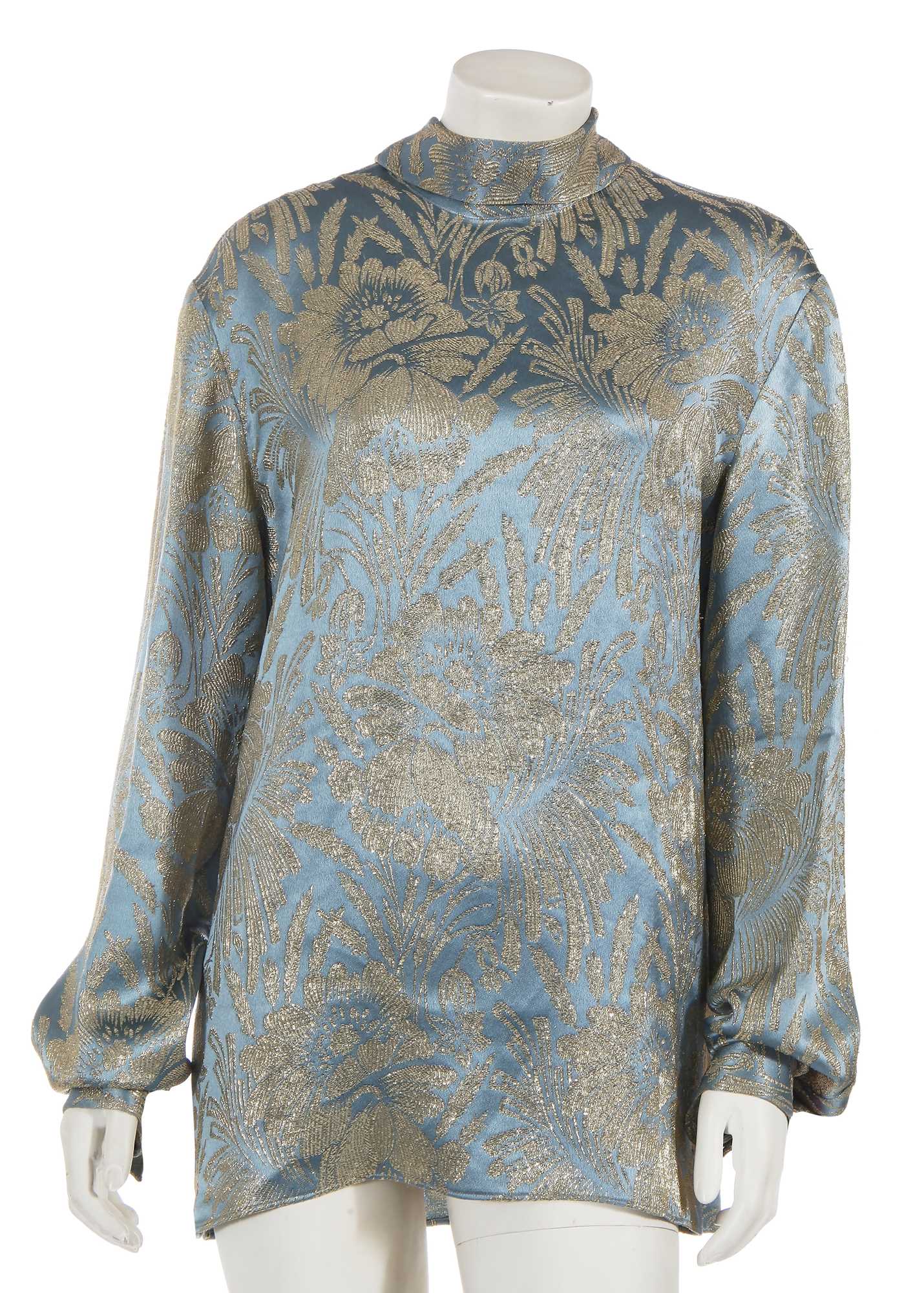 Lot 326 - A Gucci by Alessandro Michele blue and gold silk damask blouse, 2017