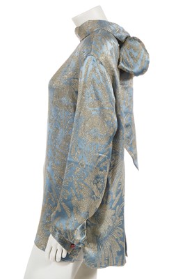 Lot 326 - A Gucci by Alessandro Michele blue and gold silk damask blouse, 2017