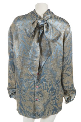 Lot 326 - A Gucci by Alessandro Michele blue and gold silk damask blouse, 2017