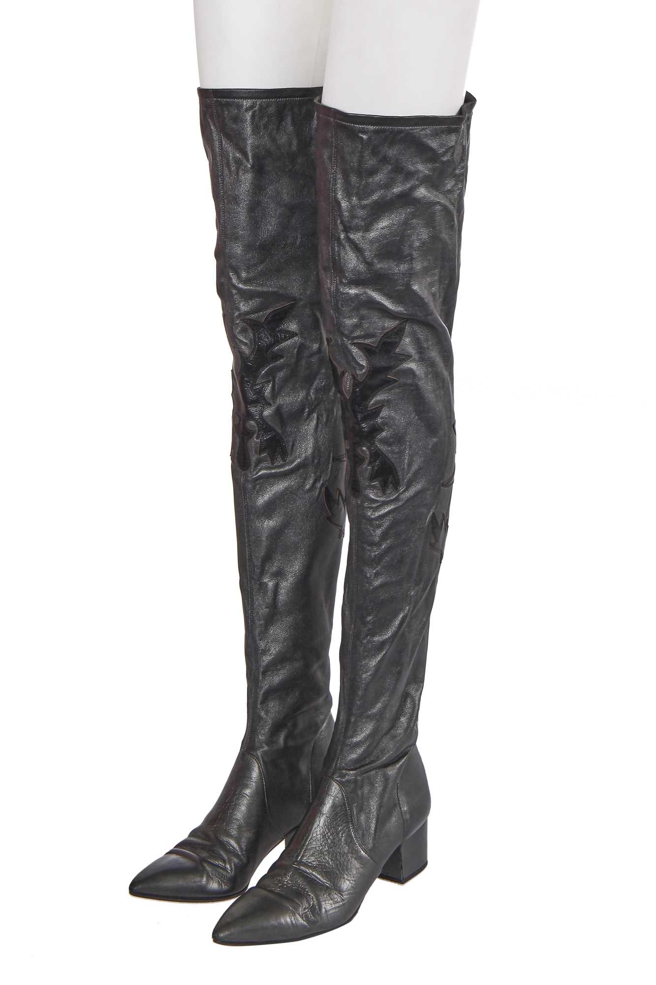 Lot 194 - A pair of Chanel by Karl Lagerfeld gunmetal leather thigh-high boots, 'Paris-Dallas' collection, Métiers d'Art, Pre-Fall 2014