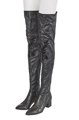 Lot 194 - A pair of Chanel by Karl Lagerfeld gunmetal leather thigh-high boots, 'Paris-Dallas' collection, Métiers d'Art, Pre-Fall 2014