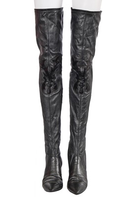 Lot 194 - A pair of Chanel by Karl Lagerfeld gunmetal leather thigh-high boots, 'Paris-Dallas' collection, Métiers d'Art, Pre-Fall 2014