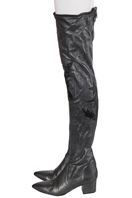 Lot 194 - A pair of Chanel by Karl Lagerfeld gunmetal leather thigh-high boots, 'Paris-Dallas' collection, Métiers d'Art, Pre-Fall 2014