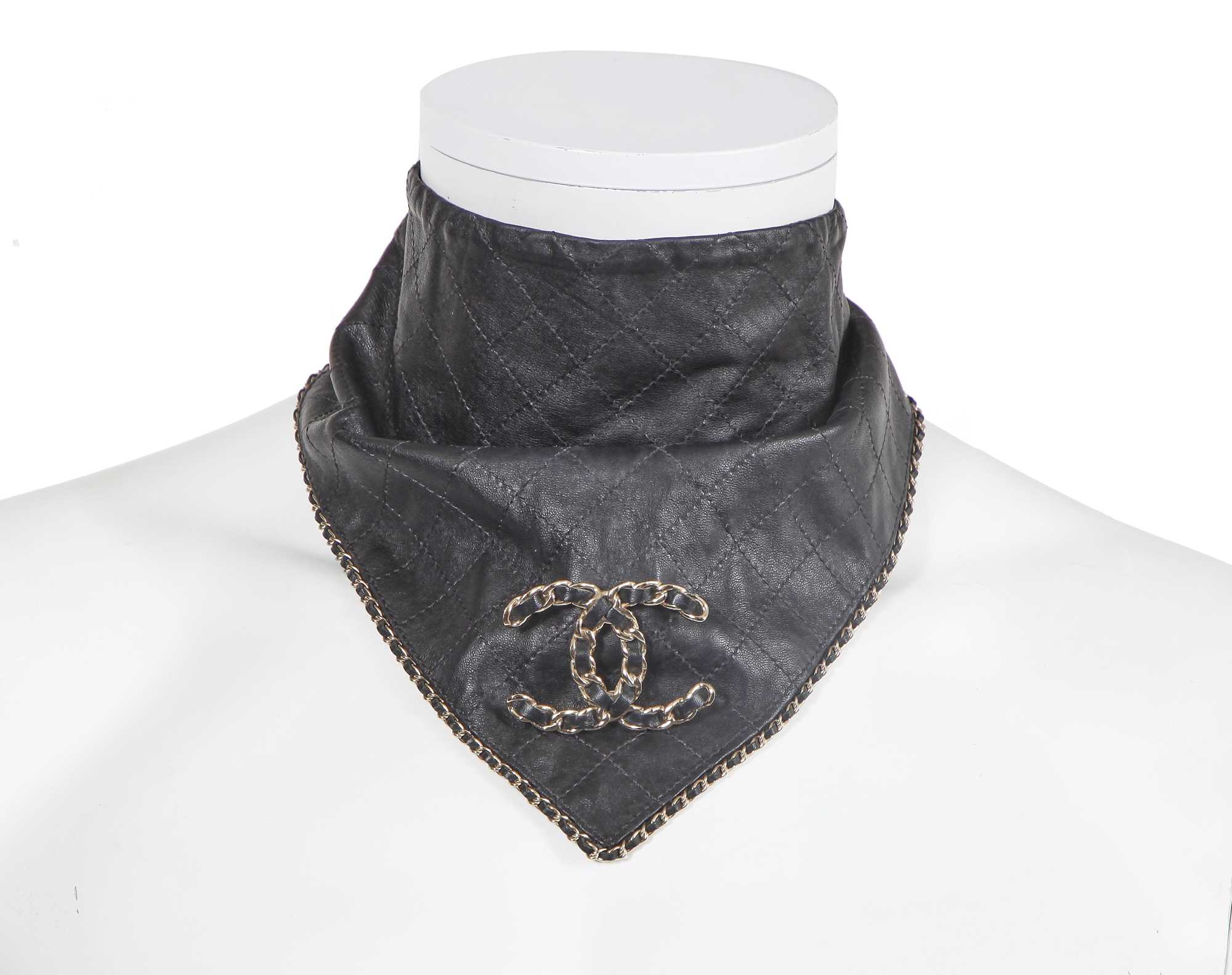 Lot 5 - A Chanel by Karl Lagerfeld black lambskin bandana/neckerchief, 'Chalet Gardenia' collection, Autumn-Winter 2019-2020