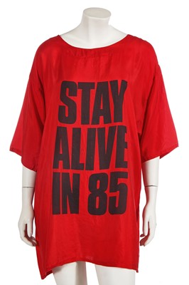 Lot 612 - A Katharine Hamnett 'Stay Alive in 85' silk T-shirt, 1984