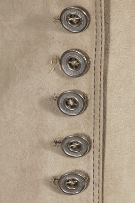 Lot 688 - A Bill Gibb taupe suede suit, circa 1972